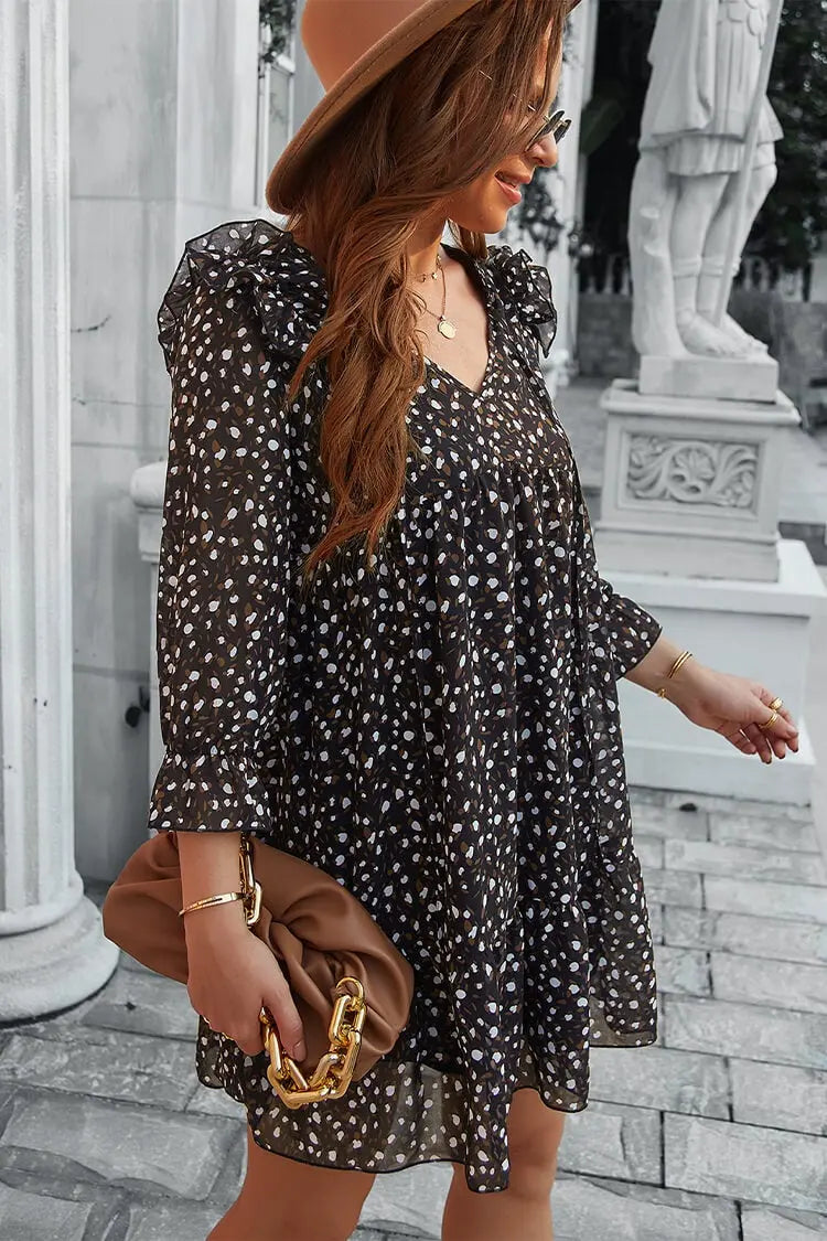 Long Sleeve Short Dress Chiffon Swing Dress PRETTYGARDEN