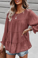 Long Sleeves Crew Neck Chicffon Blouses PomPom Pleated Top PRETTYGARDEN