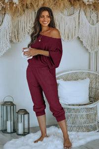 Off Shoulder Long Sleeve Pullover Long Pants with Pockets PRETTYGARDEN