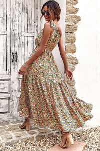 One Shoulder Ruffle Tie Floral Print Summer Maxi Dress PRETTYGARDEN