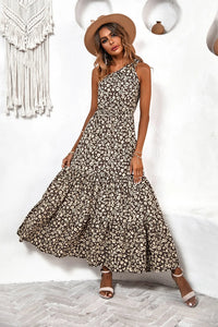 One Shoulder Ruffle Tie Floral Print Summer Maxi Dress PRETTYGARDEN