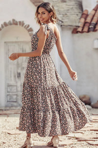 One Shoulder Ruffle Tie Floral Print Summer Maxi Dress PRETTYGARDEN