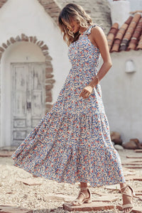 One Shoulder Ruffle Tie Floral Print Summer Maxi Dress PRETTYGARDEN