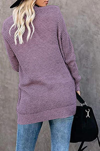 Open Front Long Seeve Cardigan Knitted Sweater Cardigan With Side Pockets PRETTYGARDEN