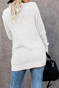 Open Front Long Seeve Cardigan Knitted Sweater Cardigan With Side Pockets PRETTYGARDEN