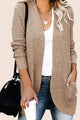 Open Front Long Seeve Cardigan Knitted Sweater Cardigan With Side Pockets PRETTYGARDEN