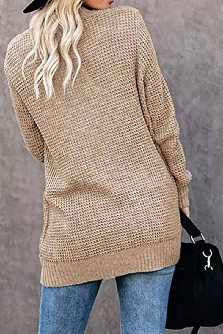 Open Front Long Seeve Cardigan Knitted Sweater Cardigan With Side Pockets PRETTYGARDEN