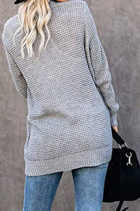 Open Front Long Seeve Cardigan Knitted Sweater Cardigan With Side Pockets PRETTYGARDEN