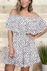 PRETTYGARDEN 2021 Summer Womens Off Shoulder Mini Dress Polka Dot High Waist Half Sleeves Swing Ruffle Short Flared Dress PRETTYGARDEN