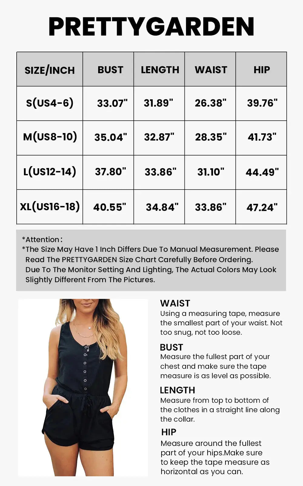 PRETTYGARDEN Casual Shorts Jumpsuit Plain Scoop Neck Button Down Sleeveless Tank Top Rompers PRETTYGARDEN