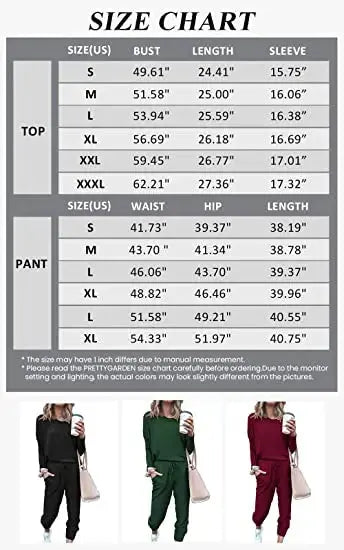 PRETTYGARDEN Lounge Outfit Long Sleeve Crewneck Pullover Tops High Waisted Pants Set Tracksuit PRETTYGARDEN