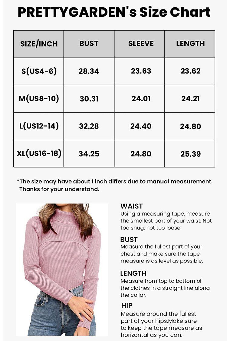 PRETTYGARDEN Women Turtleneck Sweater Long Sleeves Knit Tunic Tops PRETTYGARDEN