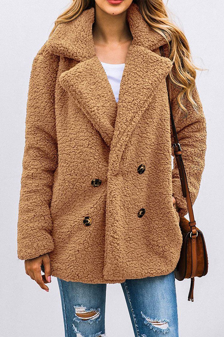 PRETTYGARDEN Women's Fashion Long Sleeve Lapel 4 buttons front Faux Shearling Shaggy Oversized Coat Jacket with Pockets Warm Winter PRETTYGARDEN