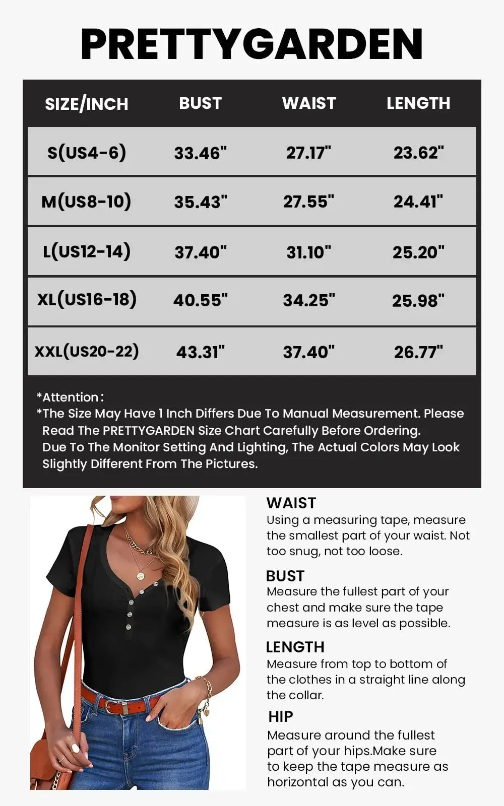 PRETTYGARDEN Women's Summer Casual Henley T-Shirts Short Sleeve V Neck Button Up Ribbed Knit Slim Fit Basic Tops PRETTYGARDEN