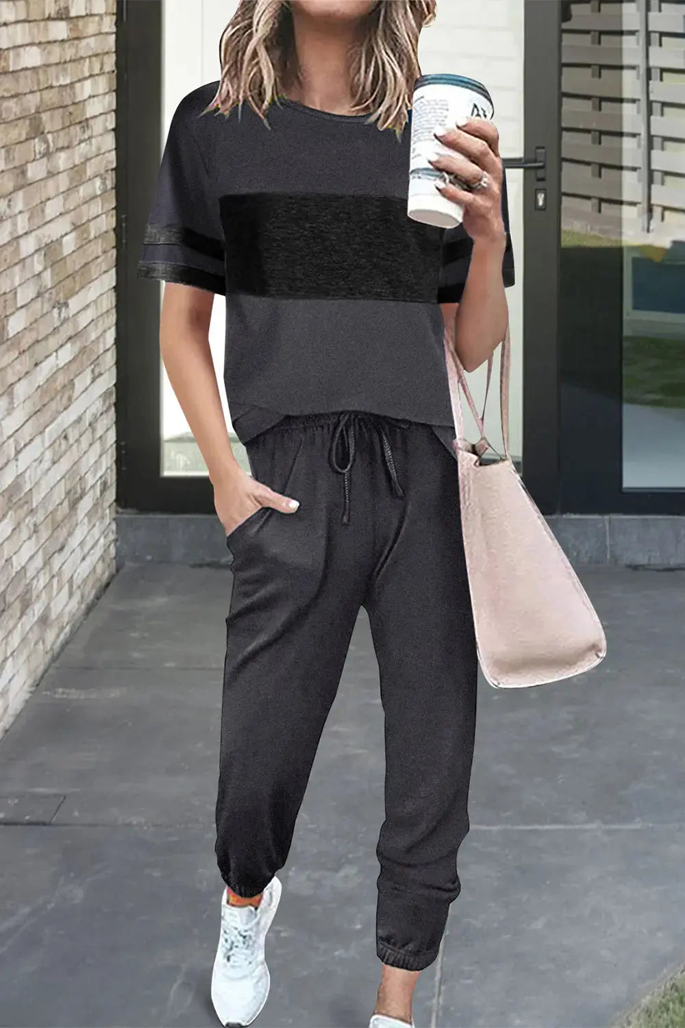 PRETTYGARDEN Women's Two Piece Lounge Sets Spring Summer Jogger Pants Vacation Outfits Travel Airplane Matching Clothes PRETTYGARDEN