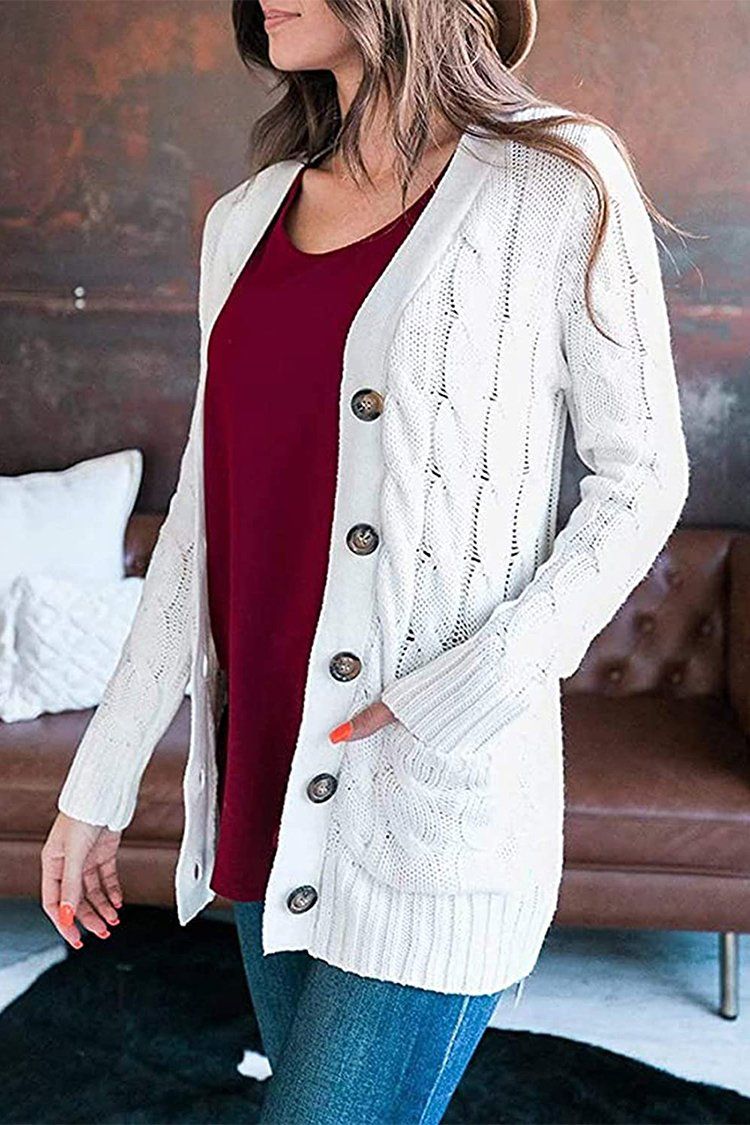 PRETTYGARDEN Womens Long Sleeve Open Front Knitted Cardigan Sweater Button Down Chunky Outwear Coat with Pockets PRETTYGARDEN