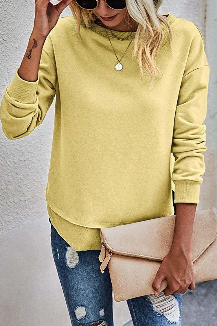 PRETTYGARDN Womens Solid Sweatshirt Crew Neck Long Sleeve Side Split Pullover Top PRETTYGARDEN