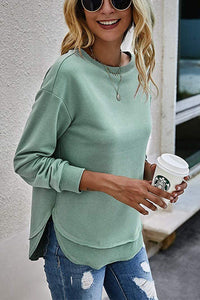 PRETTYGARDN Womens Solid Sweatshirt Crew Neck Long Sleeve Side Split Pullover Top PRETTYGARDEN