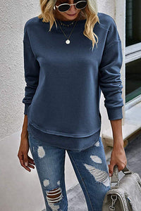 PRETTYGARDN Womens Solid Sweatshirt Crew Neck Long Sleeve Side Split Pullover Top PRETTYGARDEN