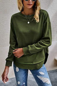 PRETTYGARDN Womens Solid Sweatshirt Crew Neck Long Sleeve Side Split Pullover Top PRETTYGARDEN