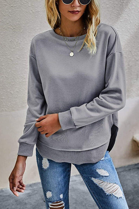 PRETTYGARDN Womens Solid Sweatshirt Crew Neck Long Sleeve Side Split Pullover Top PRETTYGARDEN