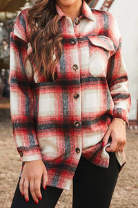 Red Plaid Shacket Casual Button Down Shacket Jacket PRETTYGARDEN