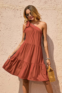 Ruffle A Line Swing Pleated One Shoulder Mini Dress PRETTYGARDEN