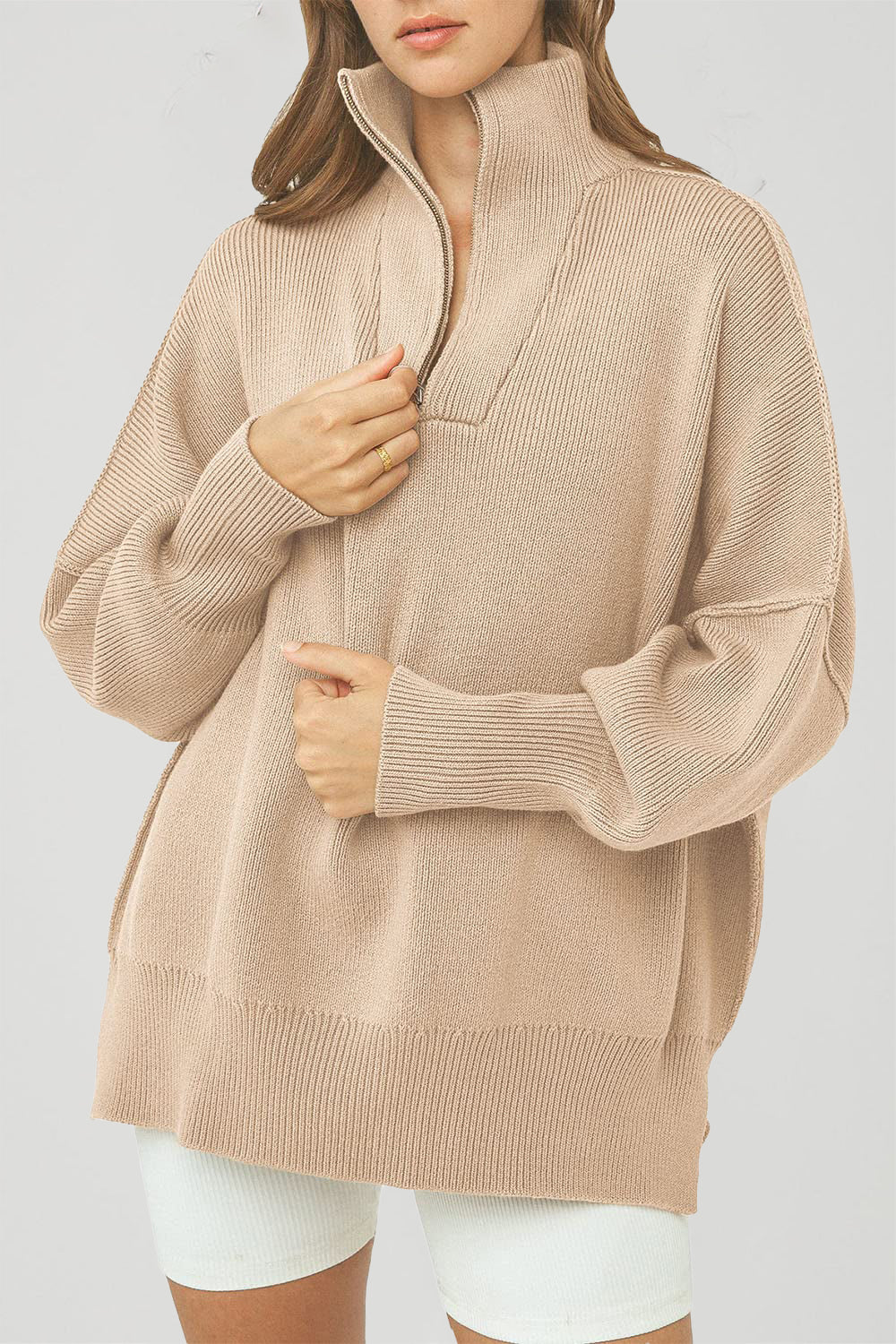 Oversized Long Sleeve Casual 1/4 Zip Up Sweatshirts Pullover