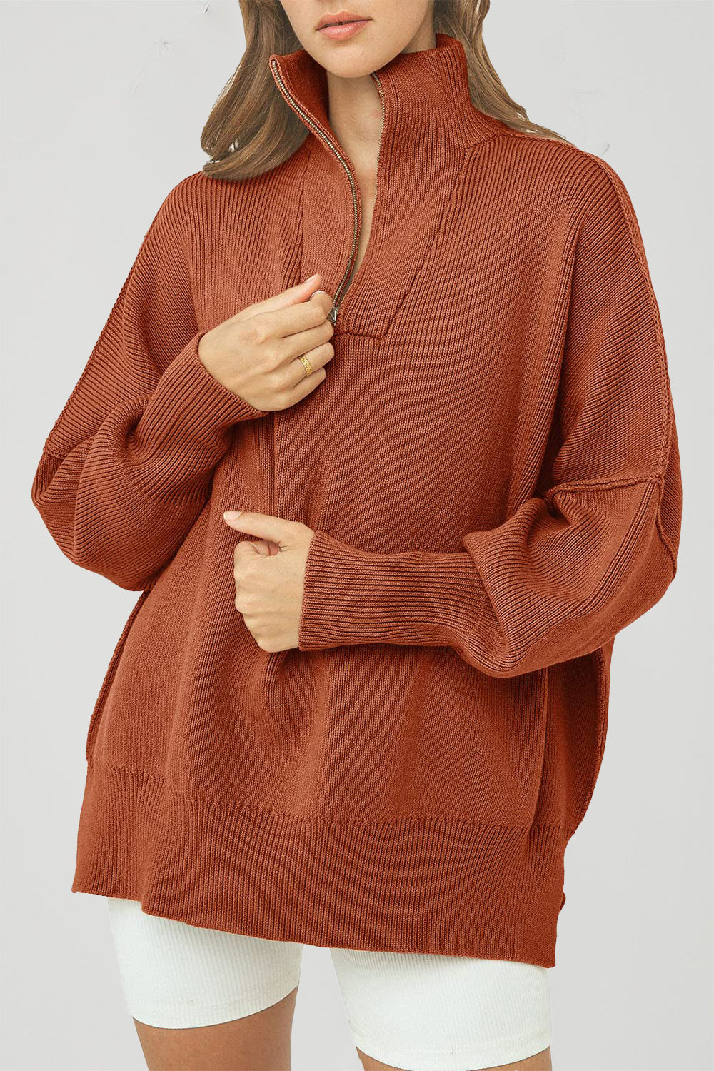 Oversized Long Sleeve Casual 1/4 Zip Up Sweatshirts Pullover