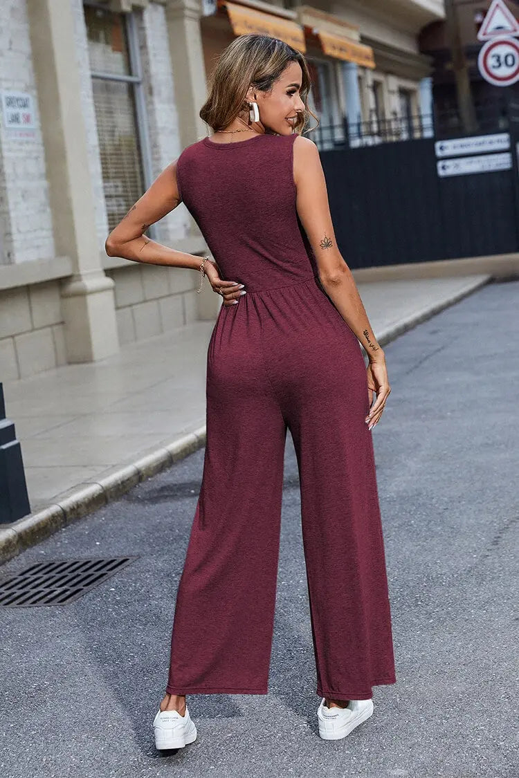 Scoop Neck Sleeveless Wide Leg Jumpsuit PRETTYGARDEN