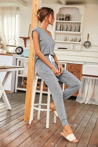 Short Sleeve Tracksuit V Neck Top Matching with Long Pants PRETTYGARDEN