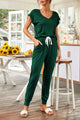 Short Sleeve Tracksuit V Neck Top Matching with Long Pants PRETTYGARDEN