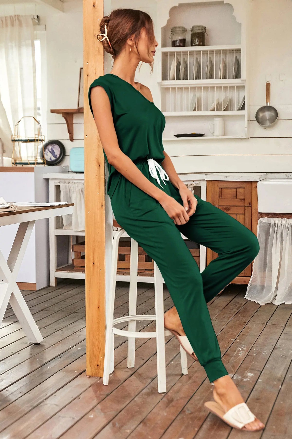 Short Sleeve Tracksuit V Neck Top Matching with Long Pants PRETTYGARDEN