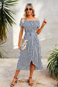 Striped Print Off Shoulder Beach Maxi Dress PRETTYGARDEN