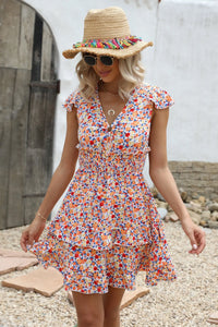 Summer Floral Short Dress Smocked Waist Tiered Mini Dress PRETTYGARDEN