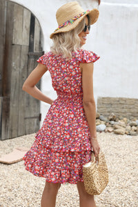 Summer Floral Short Dress Smocked Waist Tiered Mini Dress PRETTYGARDEN