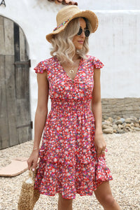 Summer Floral Short Dress Smocked Waist Tiered Mini Dress PRETTYGARDEN