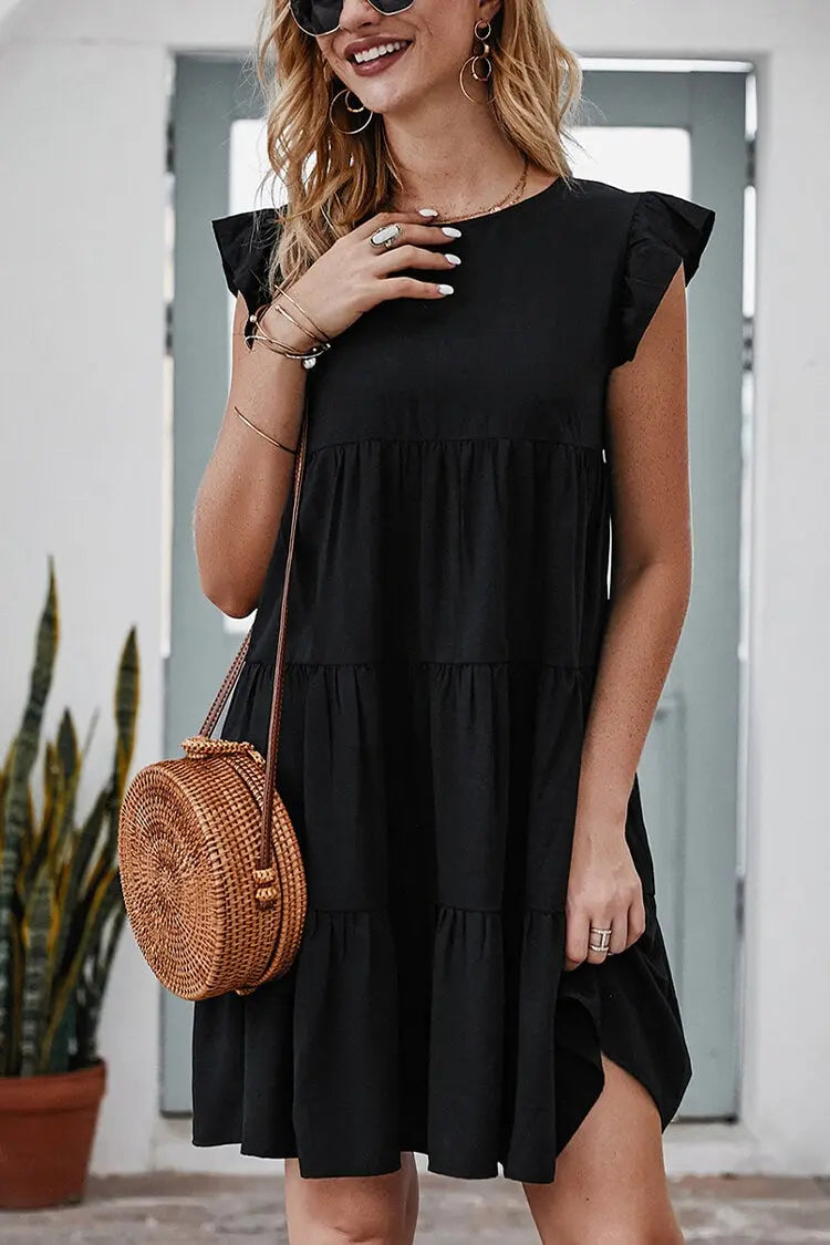 Summer Sleeveless Ruffle Sleeve Flowy Pleated Dress PRETTYGARDEN