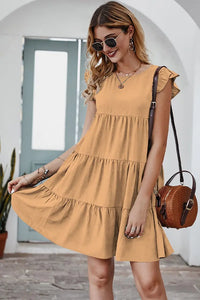 Summer Sleeveless Ruffle Sleeve Flowy Pleated Dress PRETTYGARDEN