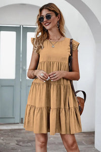 Summer Sleeveless Ruffle Sleeve Flowy Pleated Dress PRETTYGARDEN