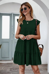 Summer Sleeveless Ruffle Sleeve Flowy Pleated Dress PRETTYGARDEN