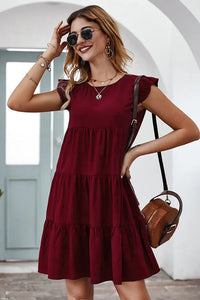 Summer Sleeveless Ruffle Sleeve Flowy Pleated Dress PRETTYGARDEN