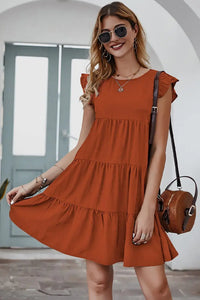 Summer Sleeveless Ruffle Sleeve Flowy Pleated Dress PRETTYGARDEN