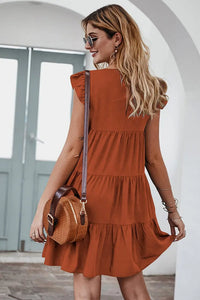 Summer Sleeveless Ruffle Sleeve Flowy Pleated Dress PRETTYGARDEN