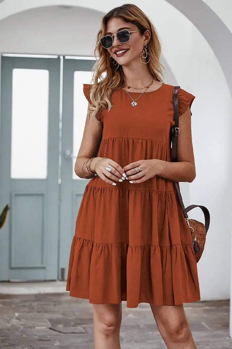 Summer Sleeveless Ruffle Sleeve Flowy Pleated Dress PRETTYGARDEN