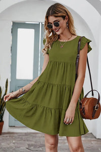 Summer Sleeveless Ruffle Sleeve Flowy Pleated Dress PRETTYGARDEN