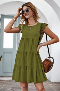 Summer Sleeveless Ruffle Sleeve Flowy Pleated Dress PRETTYGARDEN