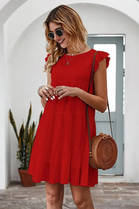 Summer Sleeveless Ruffle Sleeve Flowy Pleated Dress PRETTYGARDEN