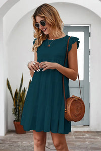 Summer Sleeveless Ruffle Sleeve Flowy Pleated Dress PRETTYGARDEN