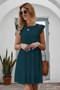 Summer Sleeveless Ruffle Sleeve Flowy Pleated Dress PRETTYGARDEN